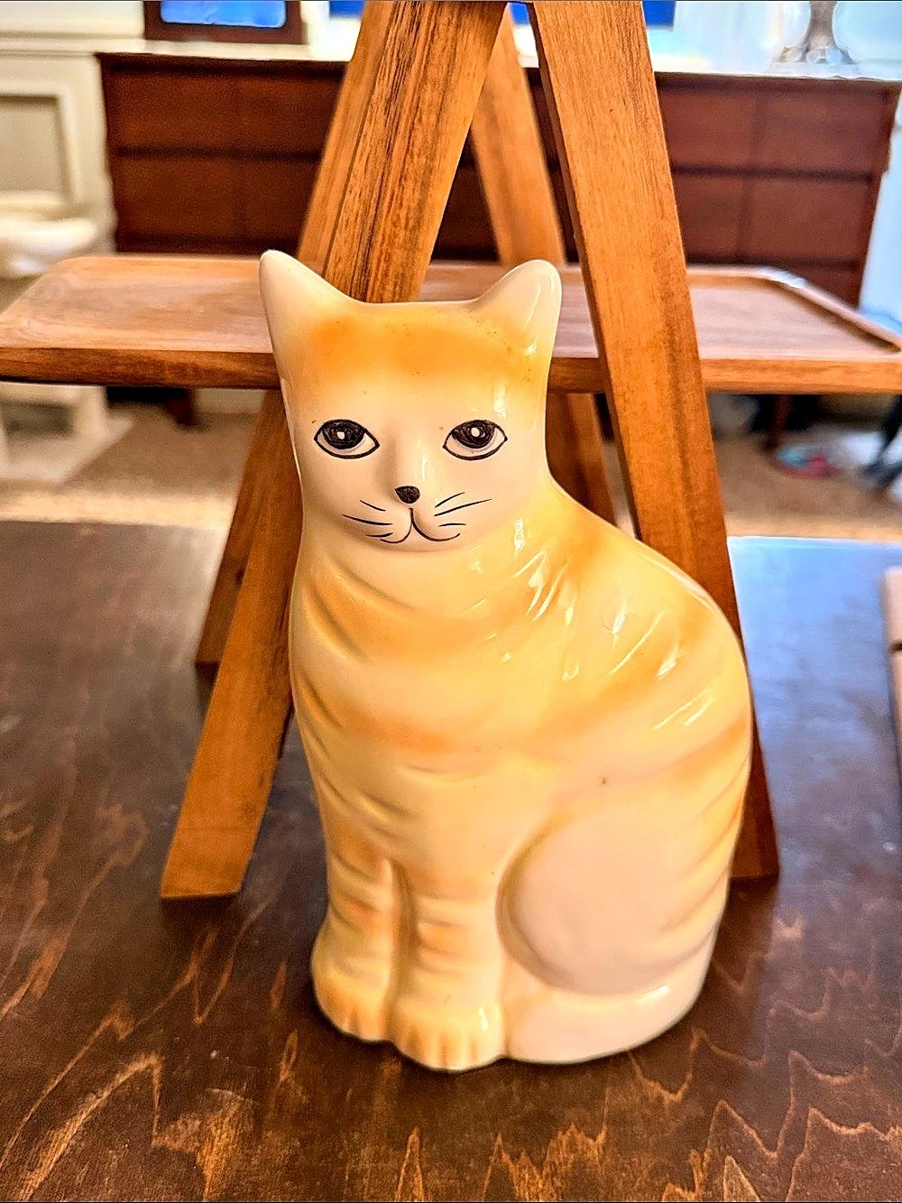 Vintage Cat Figurine in Orange & Cream bank kitschy